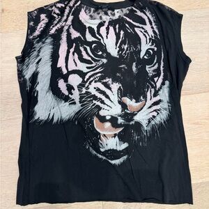 All Saints Black and Gray Animal Print Top